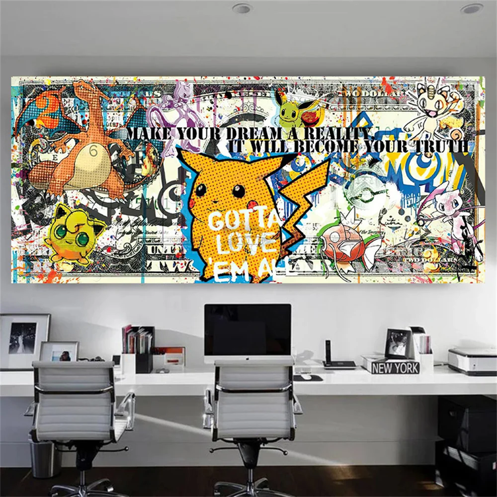 

Funny Pikachu Graffiti Wall Anime Poster Print Pokemon Canvas Painting Wall Art For Living Room Kids Modern Home Decoration