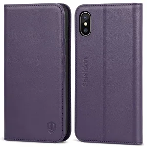Чехол-бумажник SHIELDON для iPhone XS max【натуральная кожа слоты для карт ID держатель для карт автоматическое Пробуждение/Sleep【RFID blocking】чехол для XS Max - Цвет: Purple