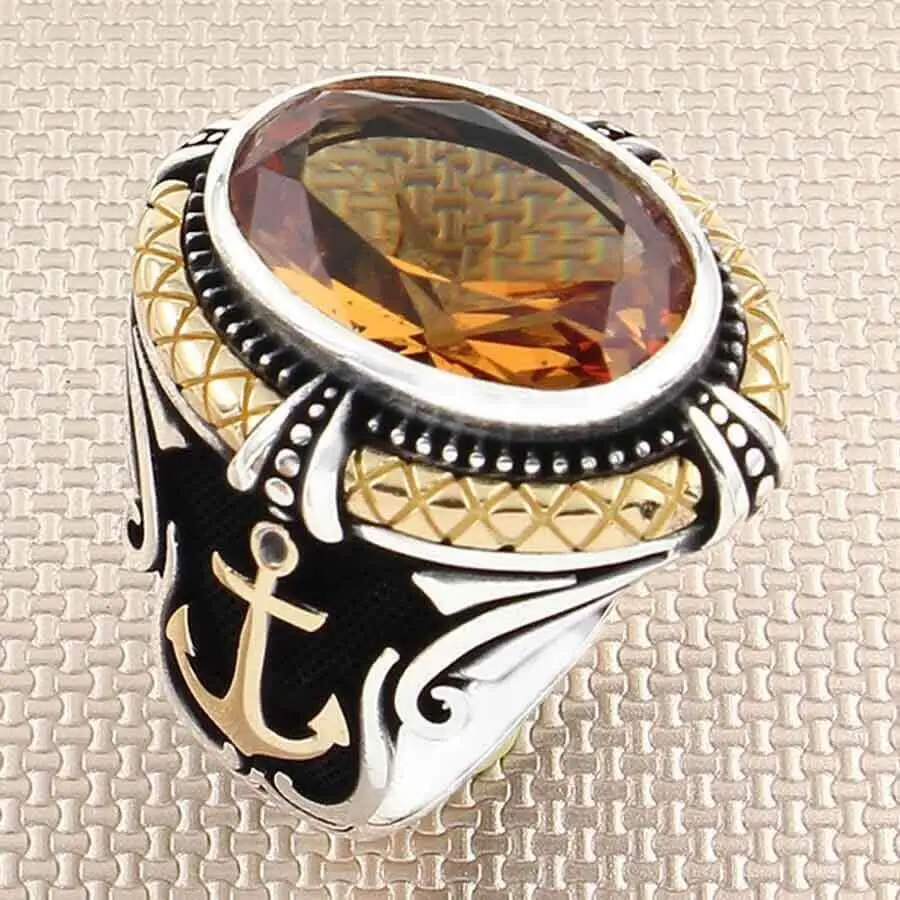 

Anchor Figured Silver Men's Ring with Zultanite Stone Fashion Turkish Premium Quality Handmade Jawelery