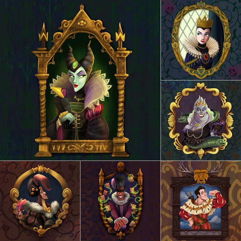 

Disney Magic Mirror Villains Canvas Painting Wall Art Evil Queen Gaston Maleficent Ursula Dr. Facilier Jafar Poster Home Decor
