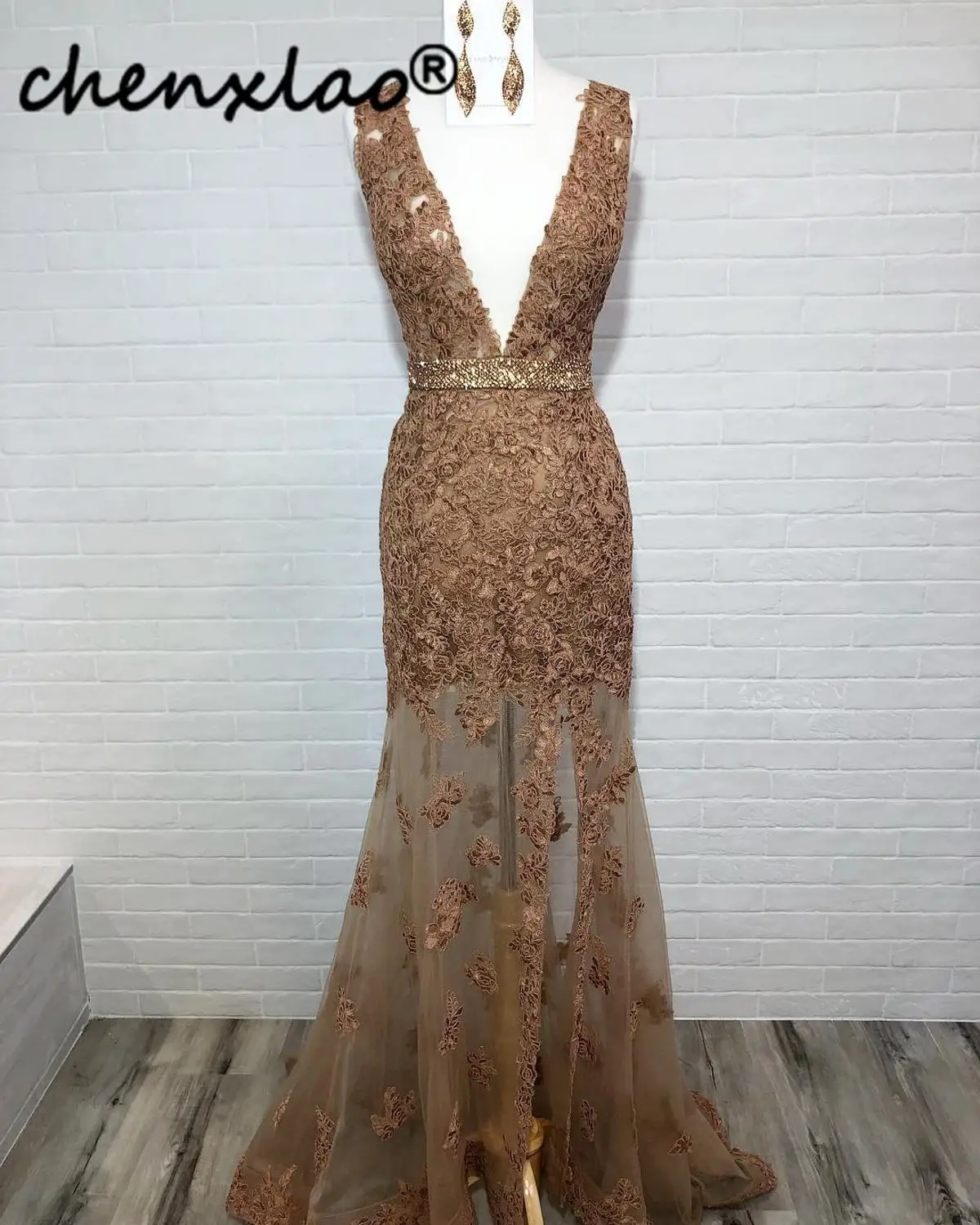 

Vestido Mermaid Evening Dress Deep V-Neck Sleeveless See Through Skirt Long Evening Dresses Formal Gowns robe de soiree