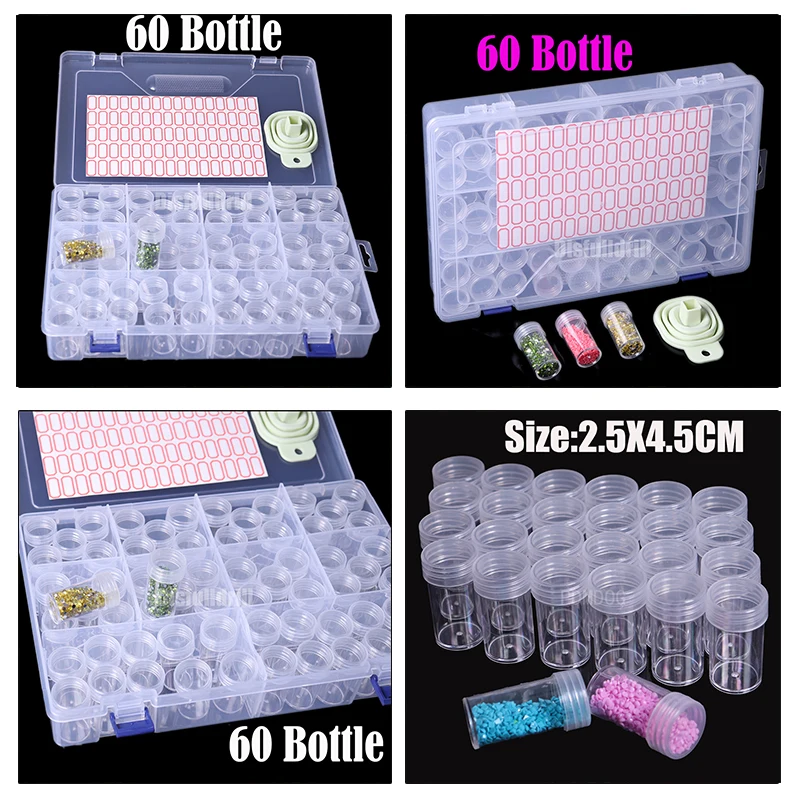 

60/120 Bottle Diamond Painting Tools Accessories Mosaic Beads Container Kits Jewelry Drill Organizer Stone Storage Convenience B