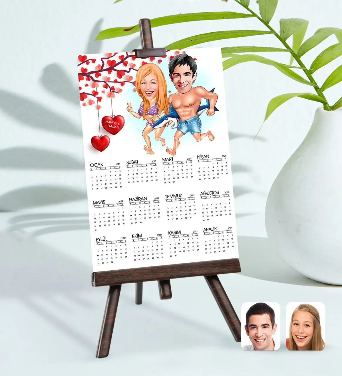 

Personalized 15x21 cm Photo Card Valentine Caricature Of easel 2021 calendar-8