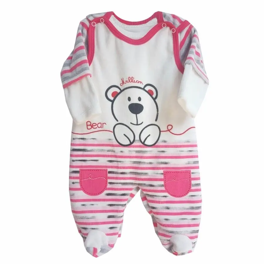

Autumn Winter Newborn Baby Gray Pink Bear Teddy Bear Patterned Velvet Jumpsuit Infant Clothing Cotton Romper Long Sleeve