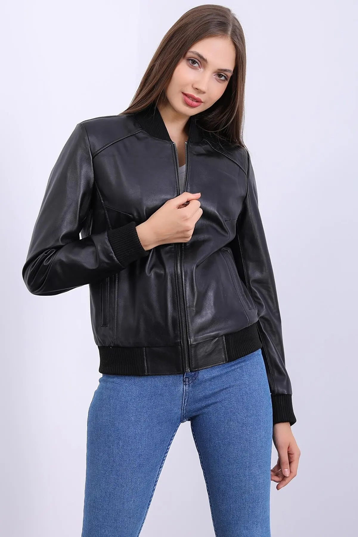 Spring Cool Fashion Silver Genuine Leather Jacket Female Bomber Biker Coat Stand Collar Lambskin Women's Jackets Streetwear