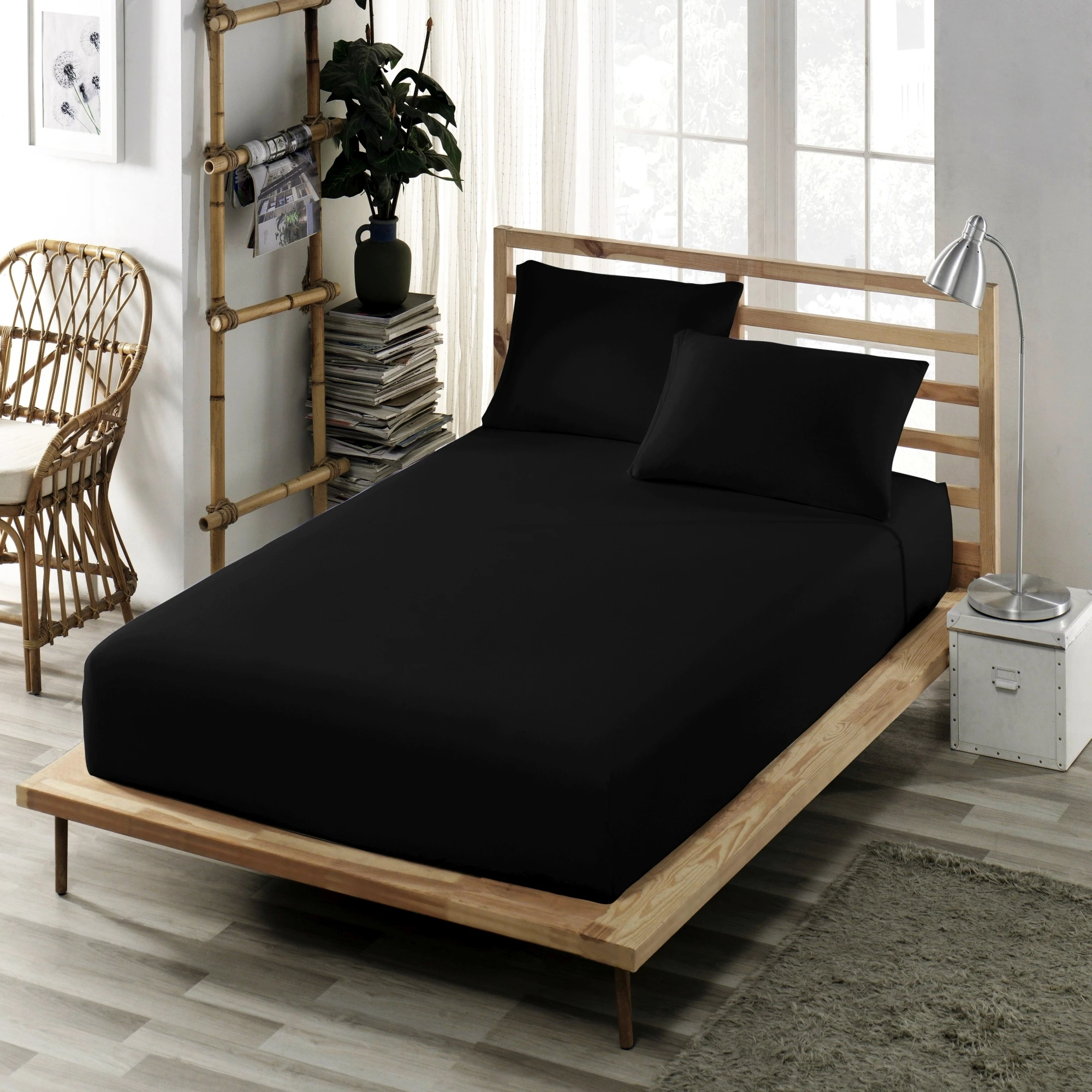 

Fitted Bed Sheet-Linen Cotton Fabric (Ranforce)-All Sizes-King Size-Double-Queen-Twin-Mattress Cover Soft-Black