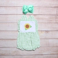 factory sale baby clothes newborn jumpsuit for kids fashion light green one piece rompers strap floral bodysuits for infants