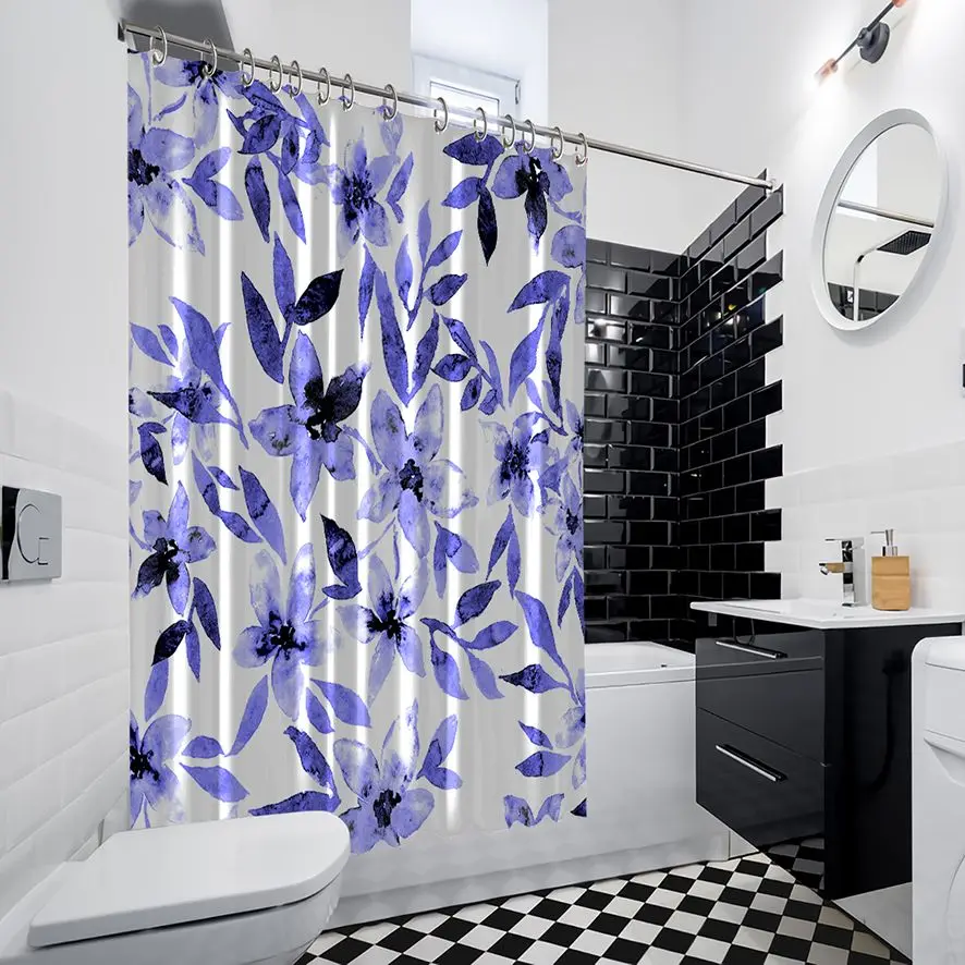 Занавеска для душа цветочный узор Акварельная живопись Летний сад Элегантный