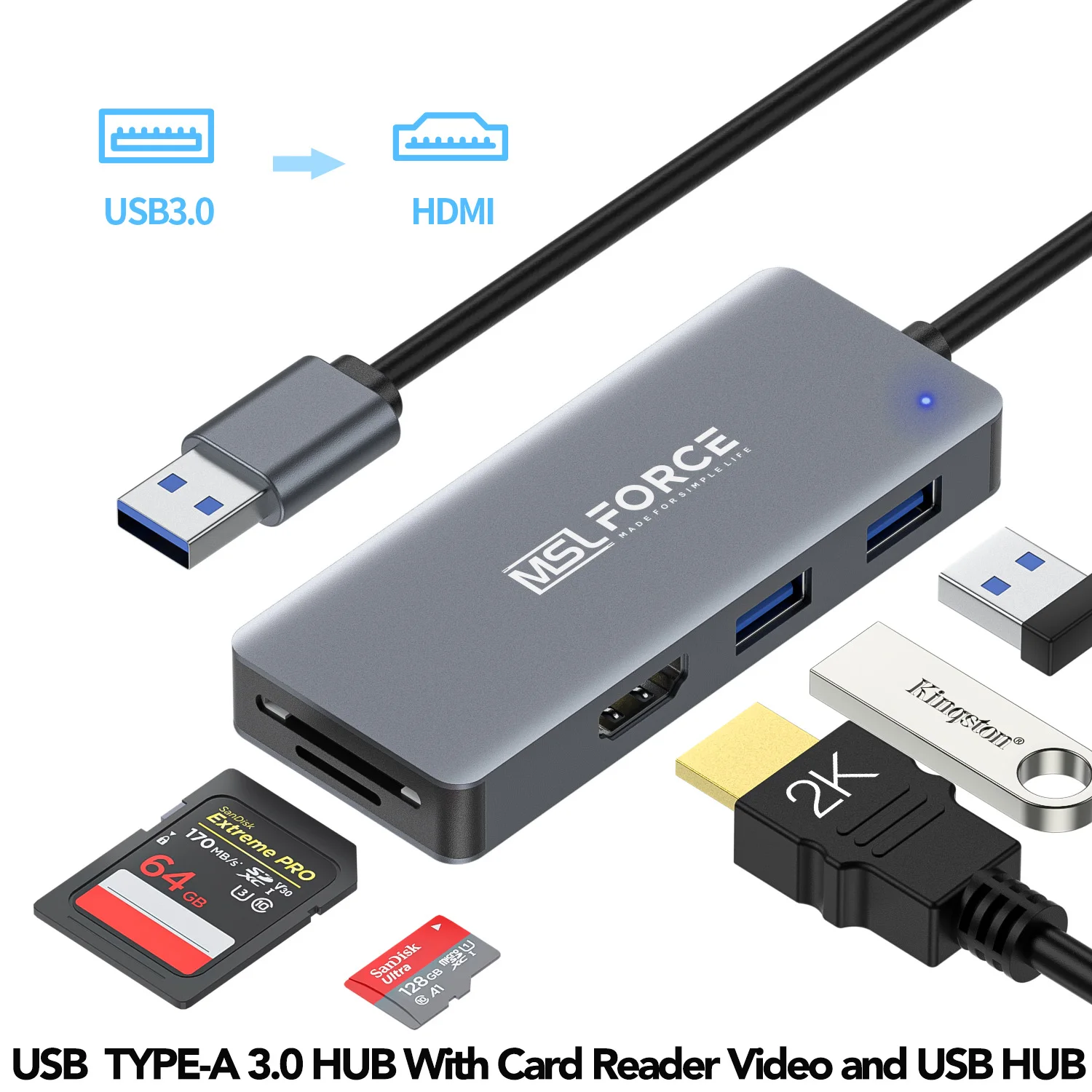 USB к двойному USB3.0 TYPE-A HUB кардридер с HDMI преобразователем HD1080P видео графический