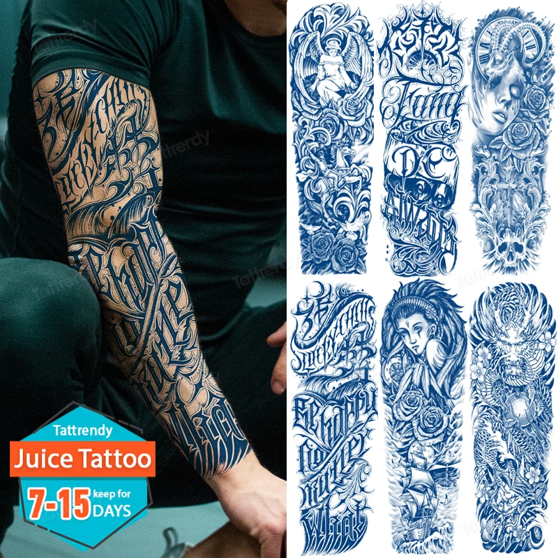 

juice ink lasting tattoo sticker full arm large size body art painting waterproof totem tribal dragon temporary tattoos men boy