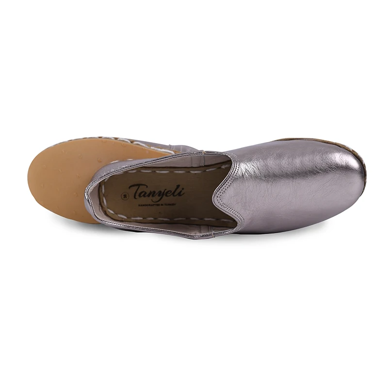 Tanyeli Fashion 2022 Women Handmade Genuine Leather Silver Shoes Slip On Casual Breathable Four Seasons Moccasins Odor Resistant Женщины