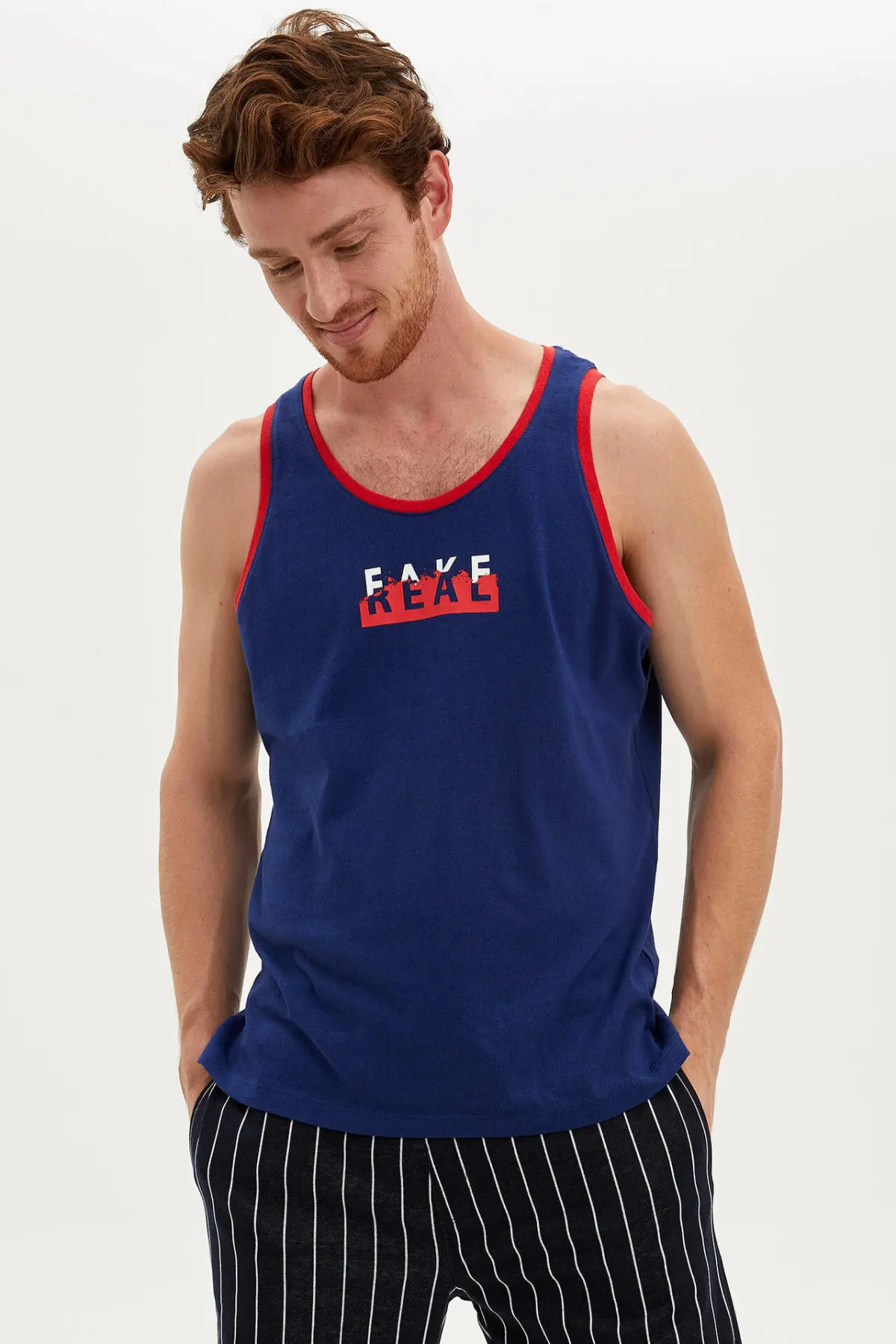 DeFacto/Летняя модная мужская футболка Топы без рукавов с буквенным - Цена: 