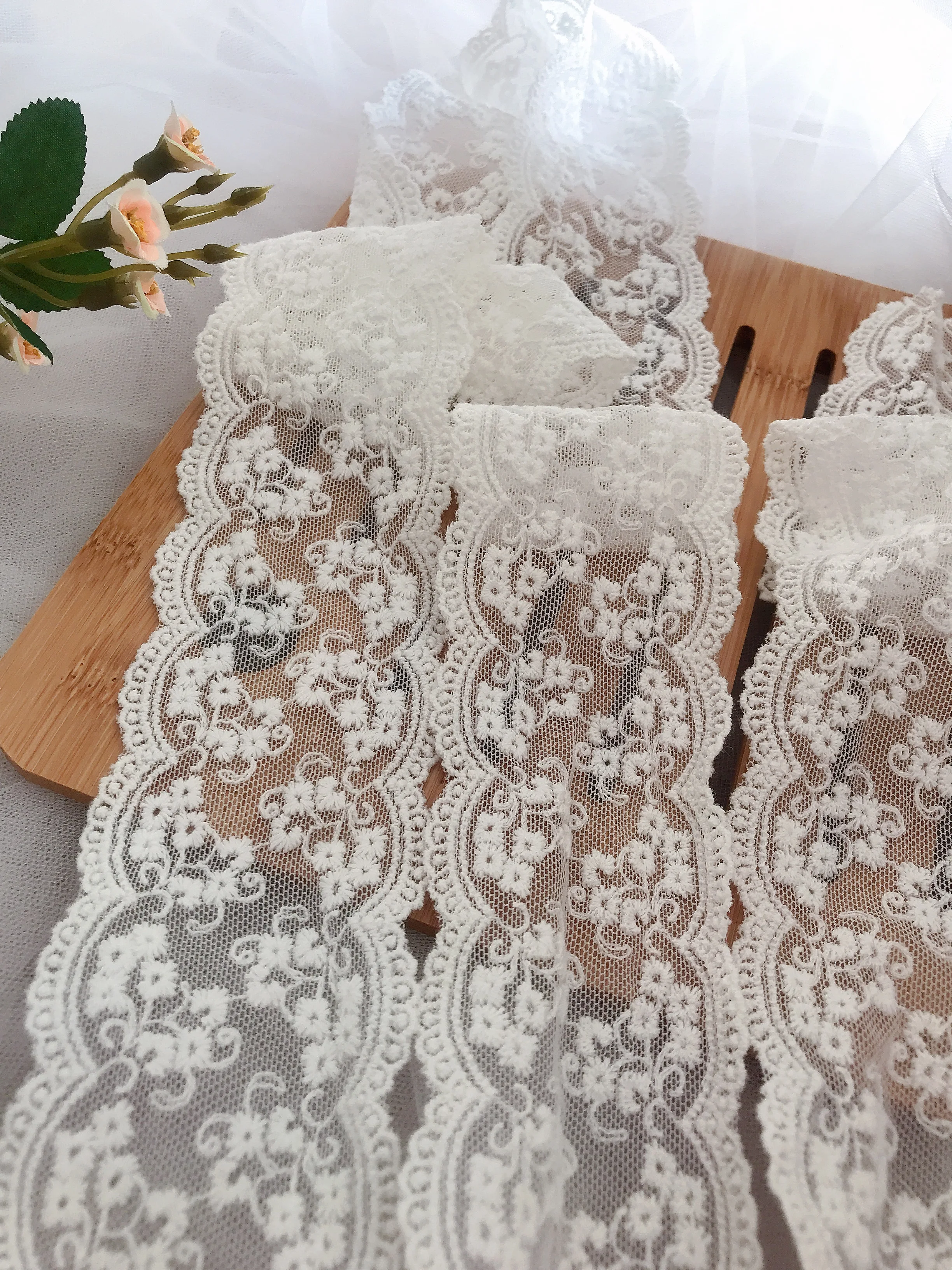 

5 Yards Off White Embroiderd Lace With Flowers Cotton Tulle Lace Mesh Lace Cream Lace For Craft Couture