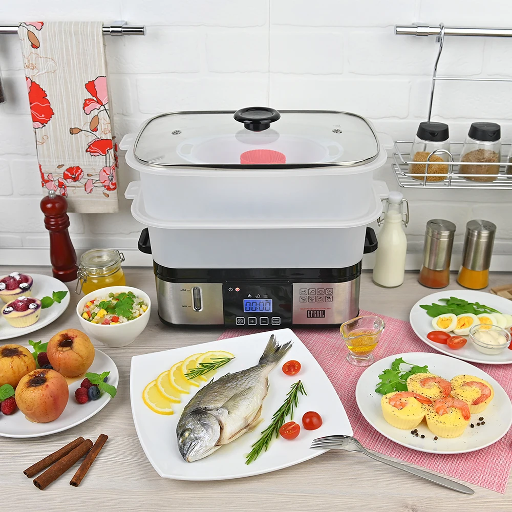 Kitchen steamer correct nutrition 8 programs digital control shockproof bowls 12L shape for omelet and muffins gfs-9d | Бытовая техника