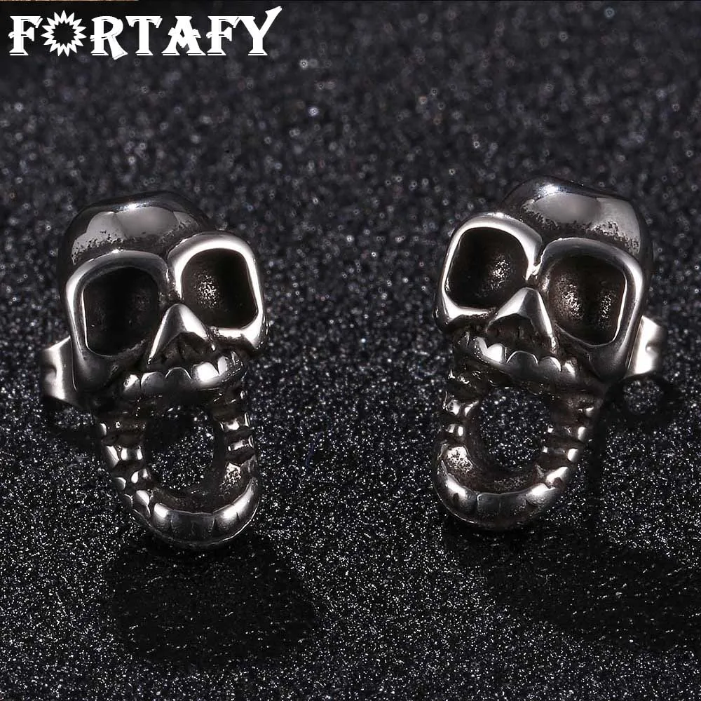 

FORTAFY 1 Pair Silver Color Stainless Steel Skull Stud Earrings for Women Earings Skeleton Head Jewelry Punk Gifts FR0571