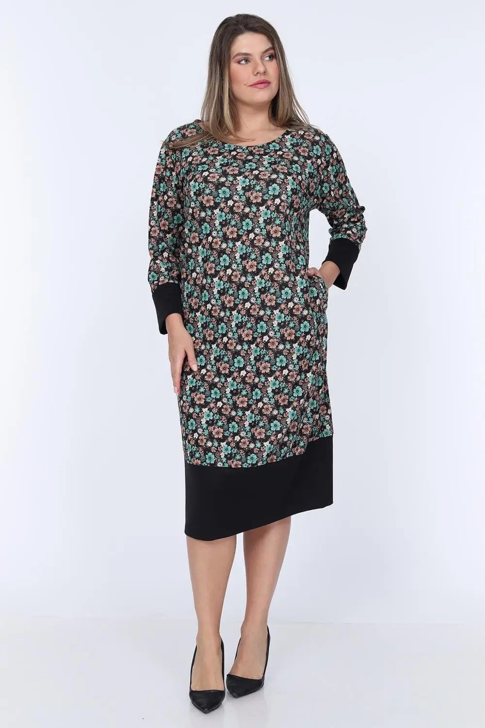 Schik женское платье большого размера с цветочным принтом зеленый 1587 | Женская