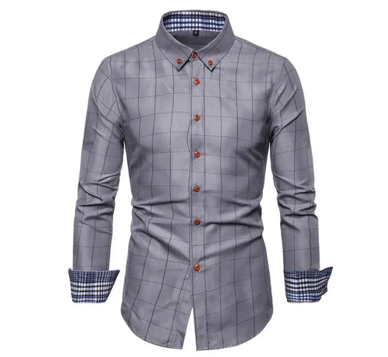 Брендовая Повседневная Весенняя Роскошная Клетчатая Мужская рубашка с длинным
