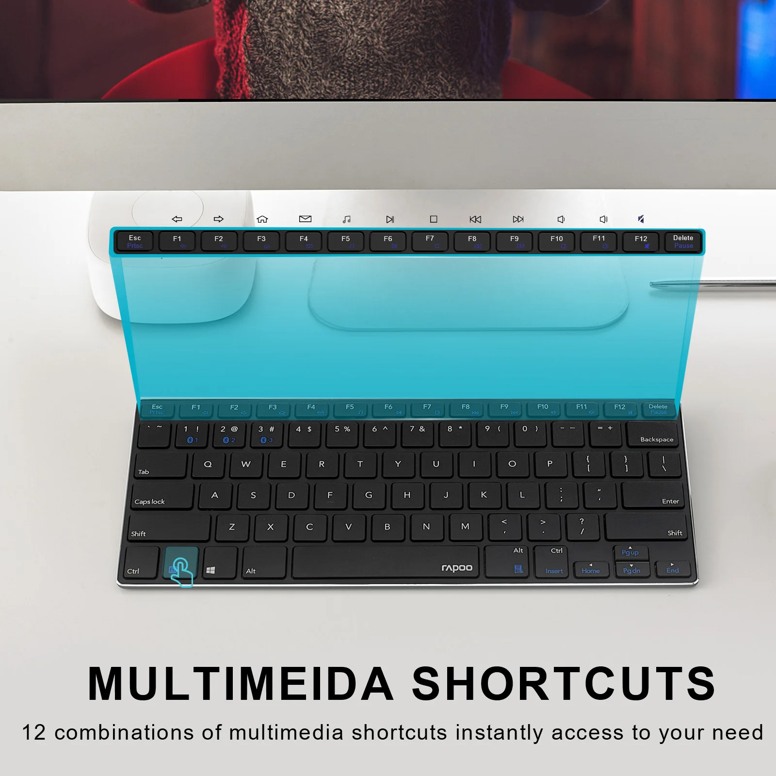 Rapoo E6080 Rechargeable Multi-Device Bluetooth Keyboard Ultra-Slim 5.6mm Aluminum Alloy Base Support up to 3 Devices |