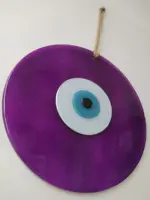 Purple Big Evil Eye 20 cm Fused Glass Bead Ojo Turco Pendant Charm Turkish Handmade Amulet Wall Hanging Talisman Boho Home Decor