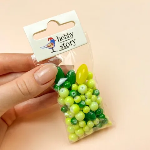 Бусины стекло Набор ЛИМОН НА ТРАВЕ 50 г MIX