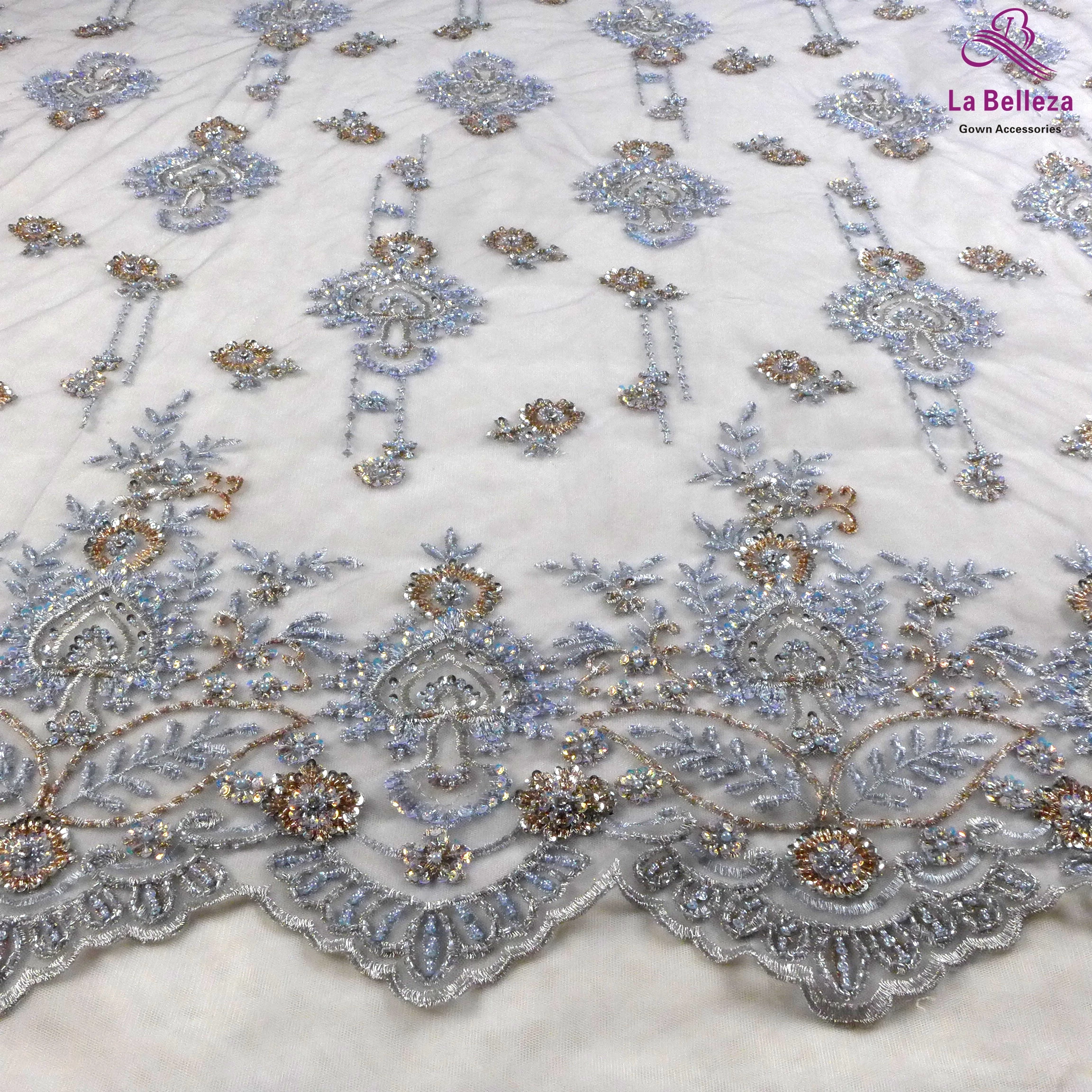 

New fashion gray mixed handmade beaded on tulle embroidery lace fabric wedding dress/party dress lace fabric by yard