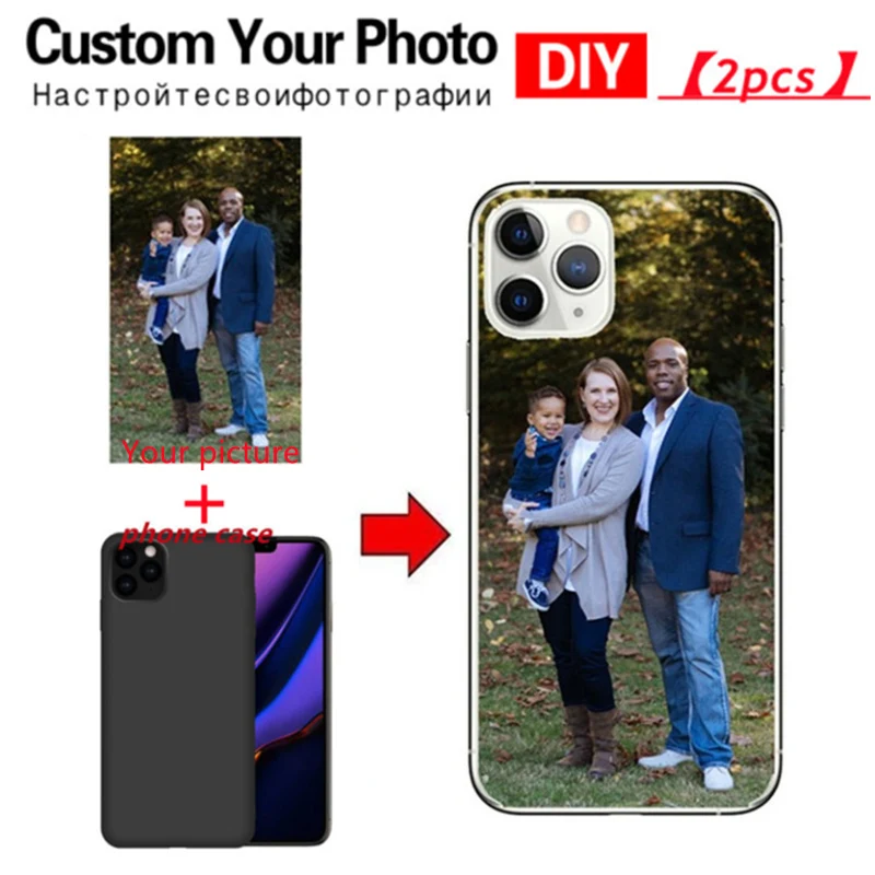 

2Pcs Custom Phone Case For iPhone 13 12 Mini 11 Pro 8 7 6 5 Plus Case Customized For iPhone X XR XS Max DIY Name Photo Cover