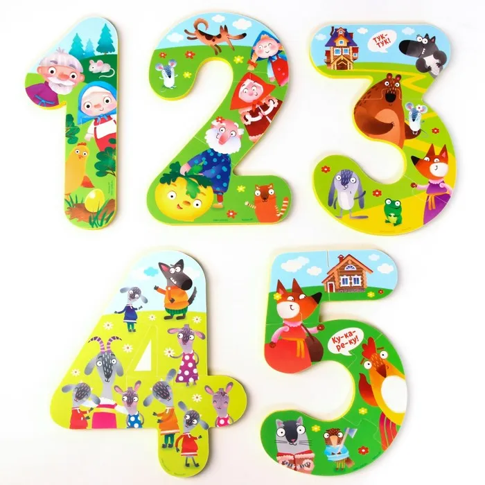 Макси-пазлы (головоломка) для игры в ванной 'Учимся считать Сказки' 5 пазлов 16