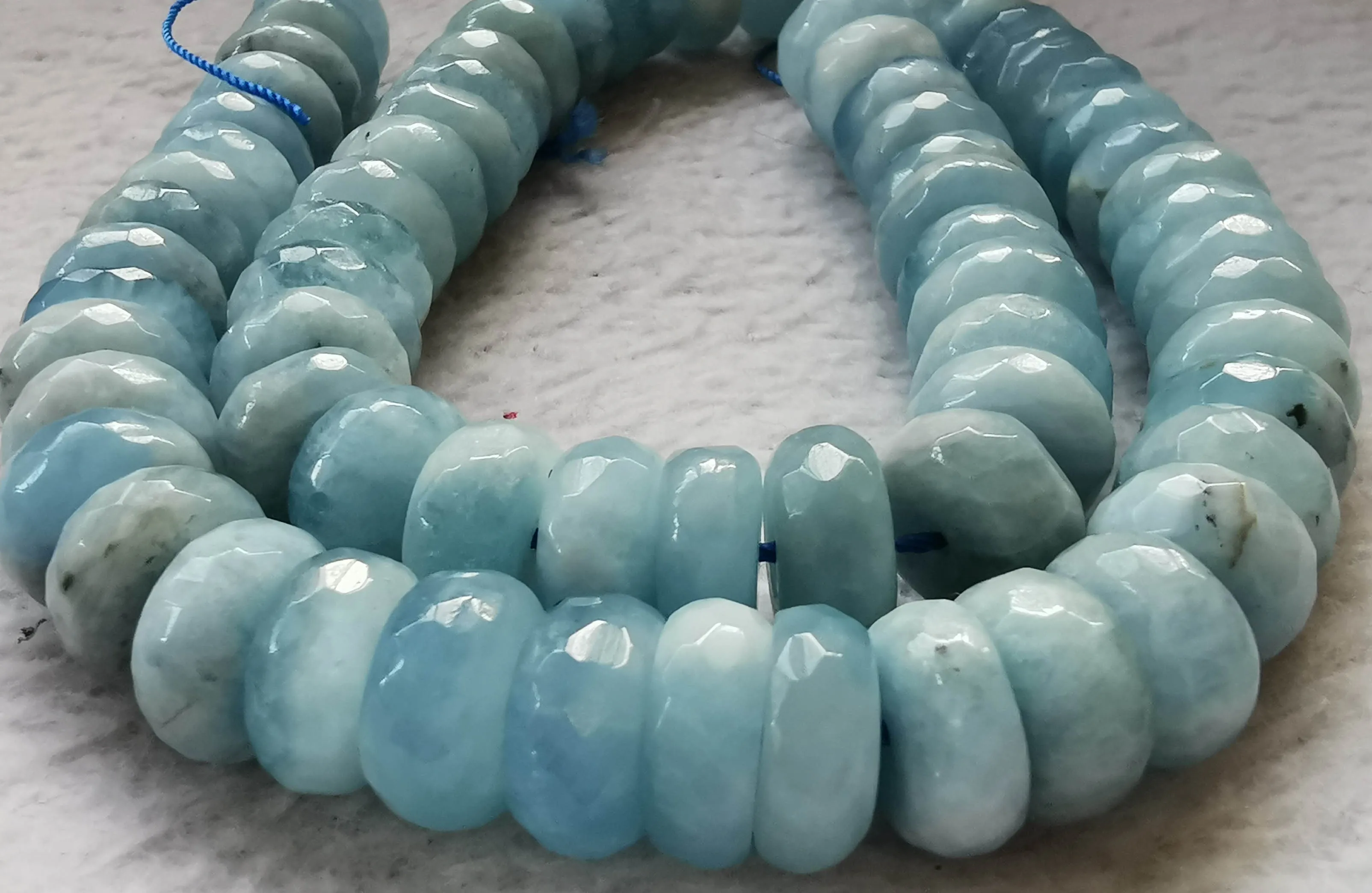 

Wholesale 12mm to 2mm Genuine aquamarine beryl Blue gemstone - faceted cut rondelle wheel round beads - strand 16 inch