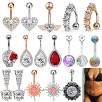 1 piece 10mm 316l stainless steel belly ring flower heart cz crystal navel belly button rings butterfly navel piercings 14g