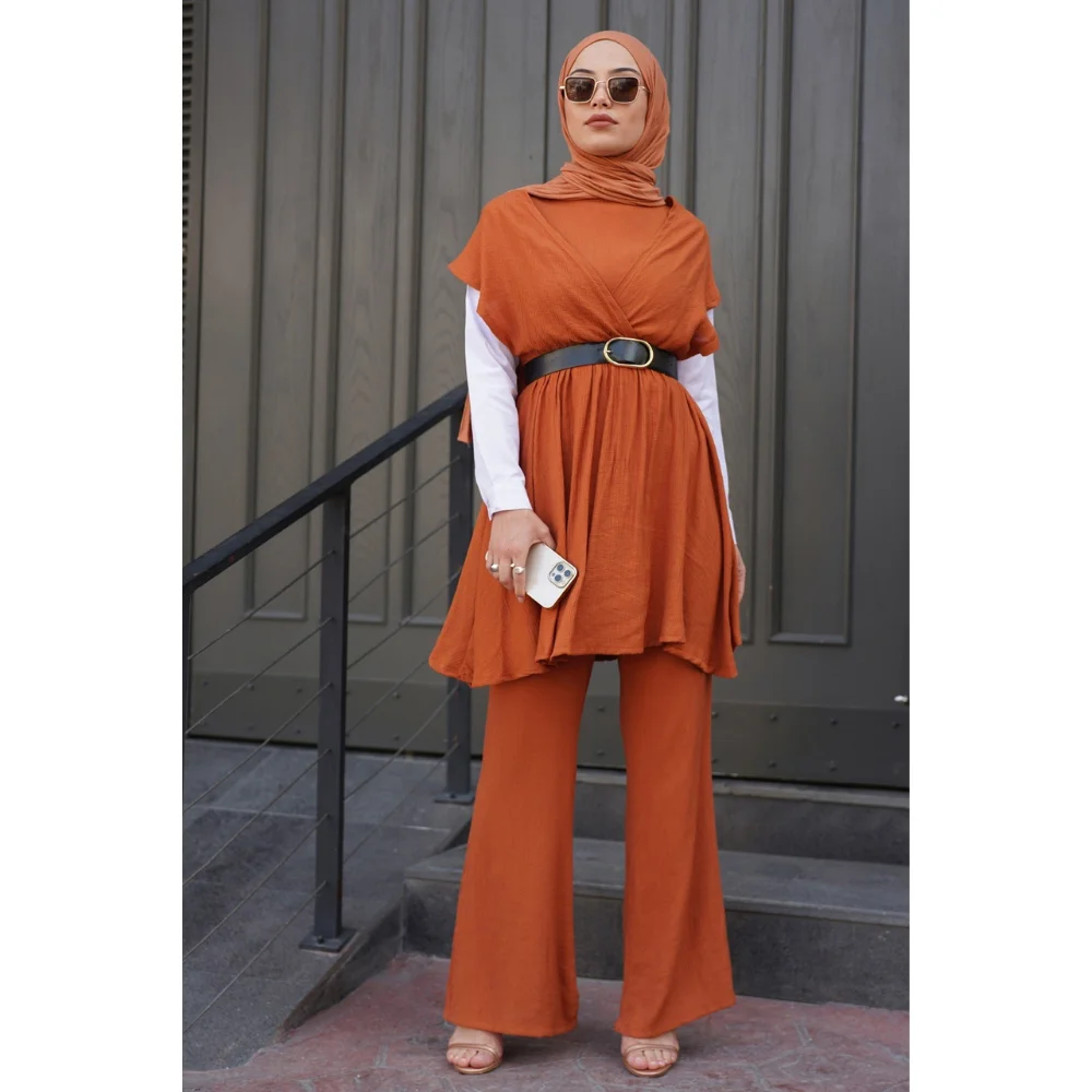 Double Combination Linen Ayrobin Hijab Suit 2022 Season Summer Product Trend Moda abaya ramadan muslim dress women abayas modest