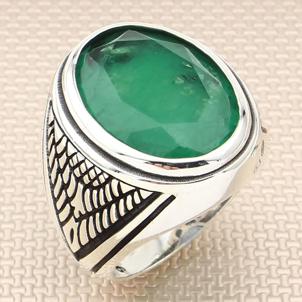 

Heavy Big Green Zircon Ring for Men Made in Turkey 925 Sterling Silver