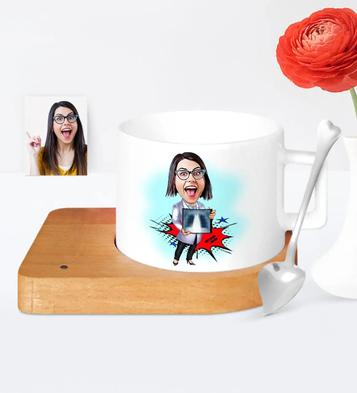 

Personalized Women 'S Radyolojist Cartoon Wooden Altlıklı Ceramic Cup-1