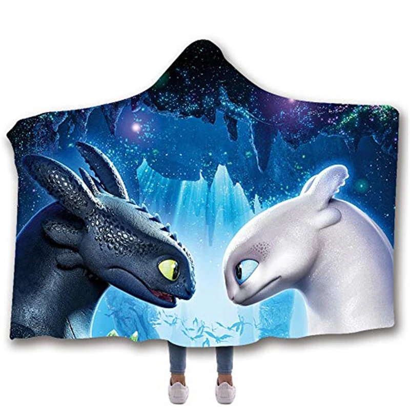 3D печатных приручить дракона плюша на меху с капюшоном и застежкой Одеяло для