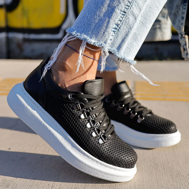 

Chekich Повседневная обувь для женщин Черная искусственная кожа на шнуровке Весна и осень Удобная Новая мода Свадебный офис Белая подошва Легк...