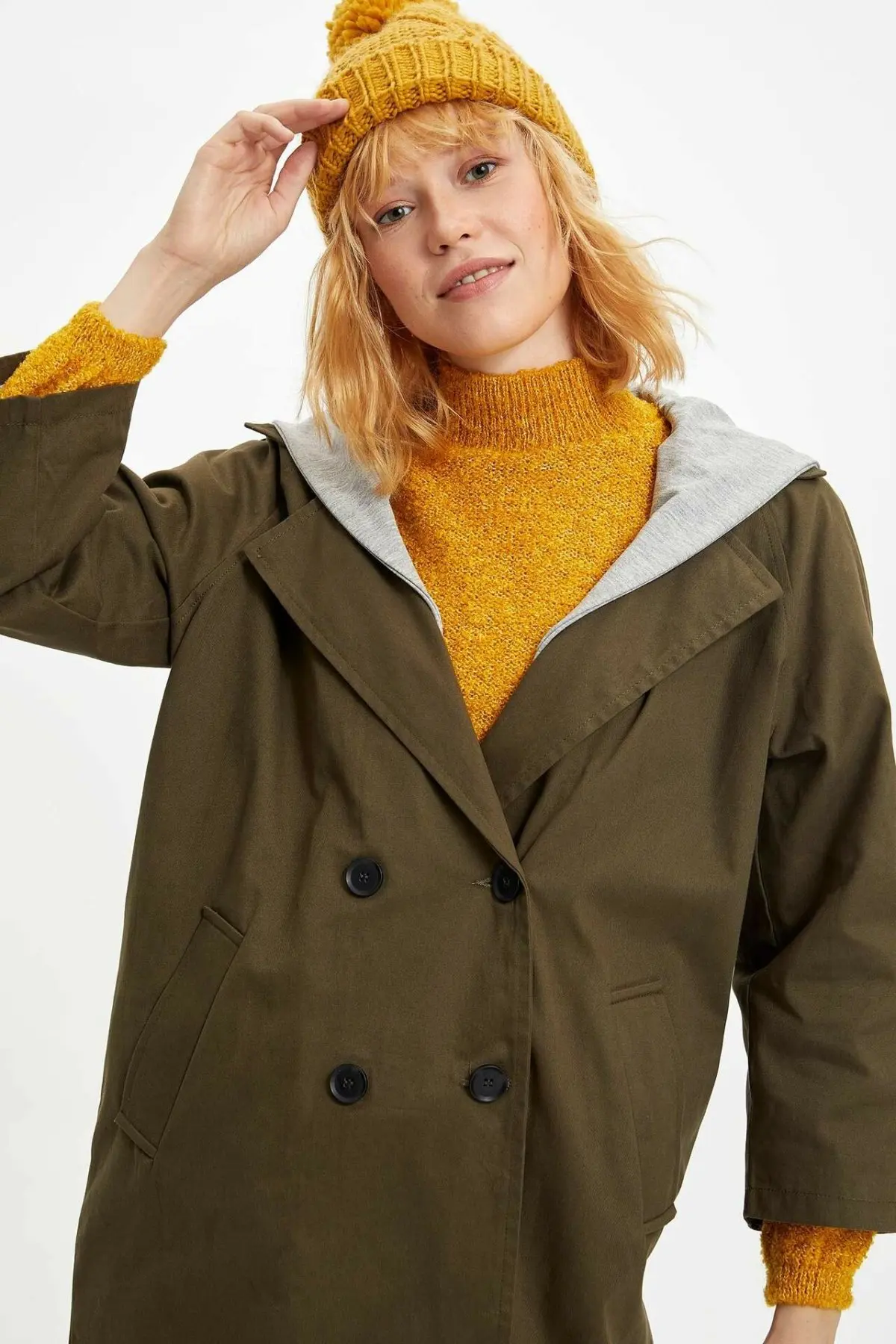 Дефакто Женская Повседневная парка с капюшоном светильник куртки на пуговицах