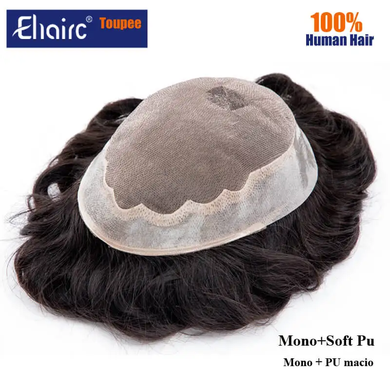 Tupé para hombres Mono & soft Pu, prótesis de cabello masculino transpirable, pelucas de 6 
