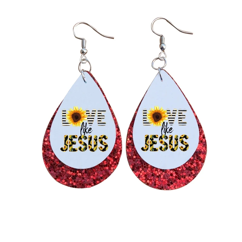 

2021 Trend Faux Leather Earrings Love Like Jesus Sunflower Tie Dye