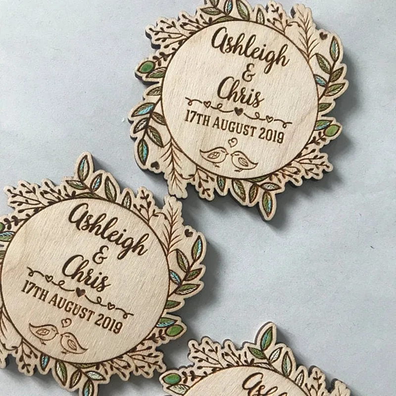 Персонализированные Свадебные лазерные магниты для сохранения даты цветочный