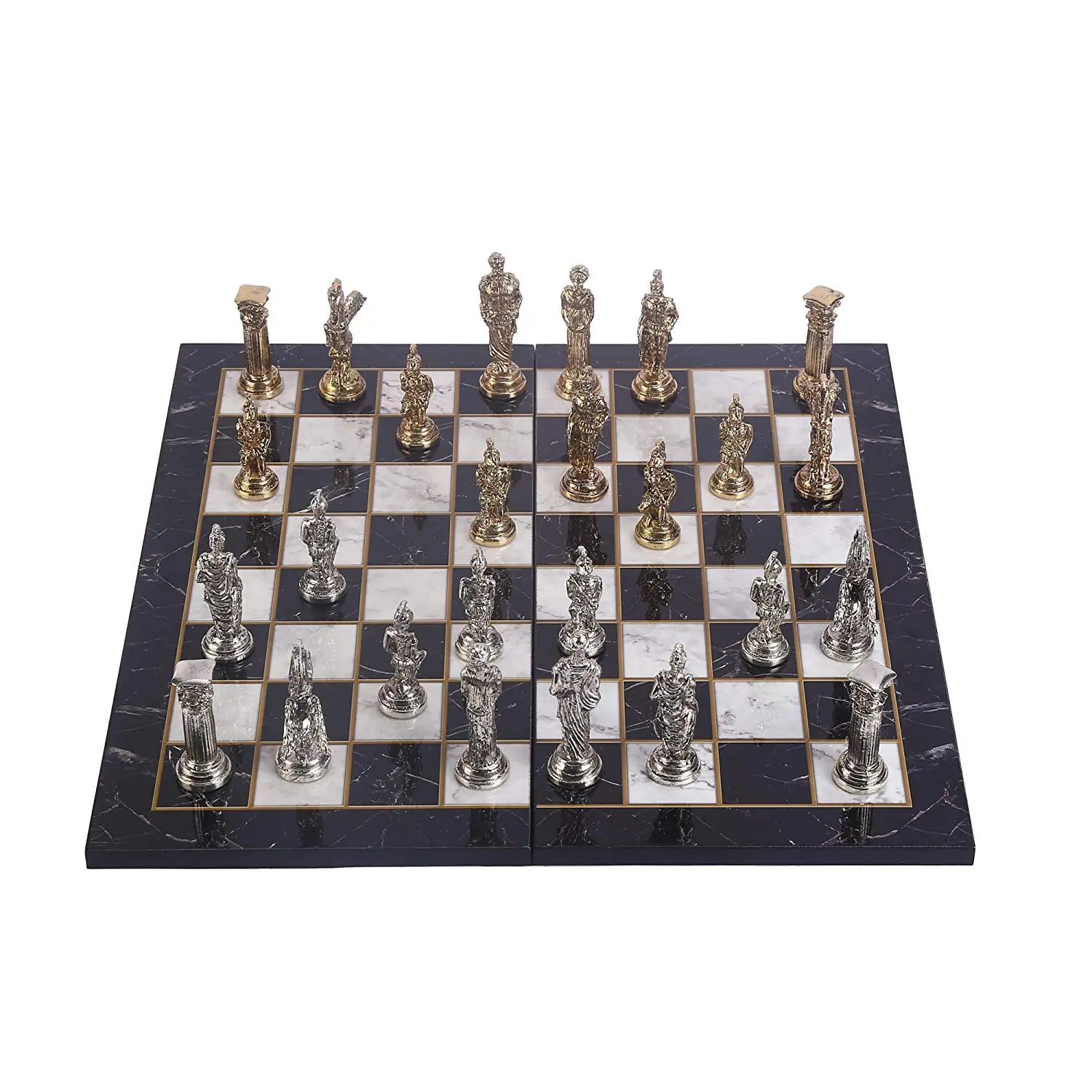 Mythologic Pegasus Figures Metal Chess Set for Adult Handmade Pieces and Marble Design Wood Board King 9.5cm | Спорт и развлечения