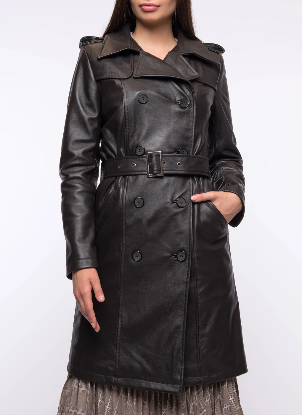 Кожаный тренч приталенный 02 КАЛЯЕВ|Женские плащи и тренчи| |