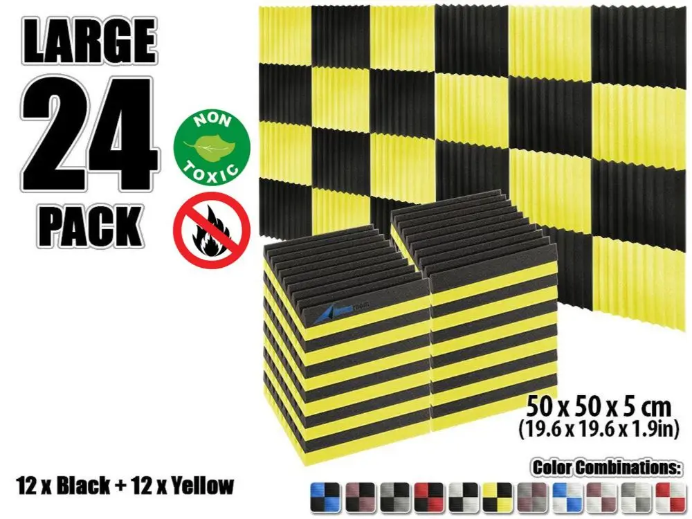 Black and Yellow Arrowzoom 24 шт. 19," x 19,6" x 1," Цветная комбинация клиновая плитка студия Звукопоглощающая Панель акустическая обработка пены - Цвет: Black and Yellow