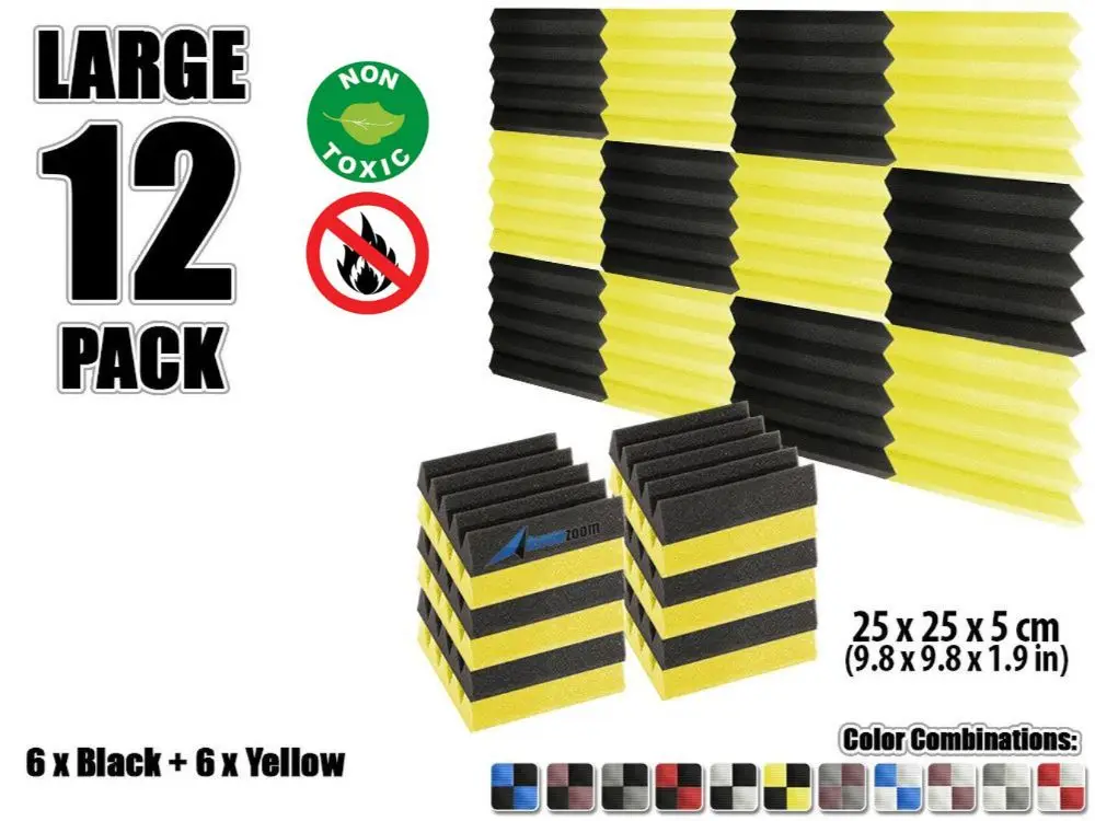 Black and Yellow Arrowzoom 12 шт. 9," x 9,8" x 1," Цветная комбинация клиновая плитка студия Звукопоглощающая Панель акустическая обработка пены - Цвет: Black and Yellow