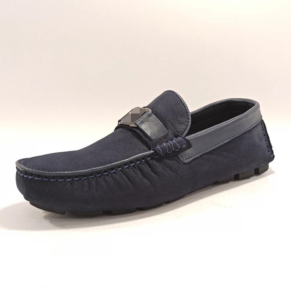 

Men Navy Blue Genuine Nubuck Leather Loafers Casual Summer Moccasins Slip On Driving Flats Male Fashion Luxury Designer Shoes