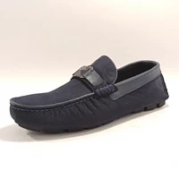 men navy blue genuine nubuck leather loafers casual summer moccasins slip on driving flats male fashion luxury designer shoes
