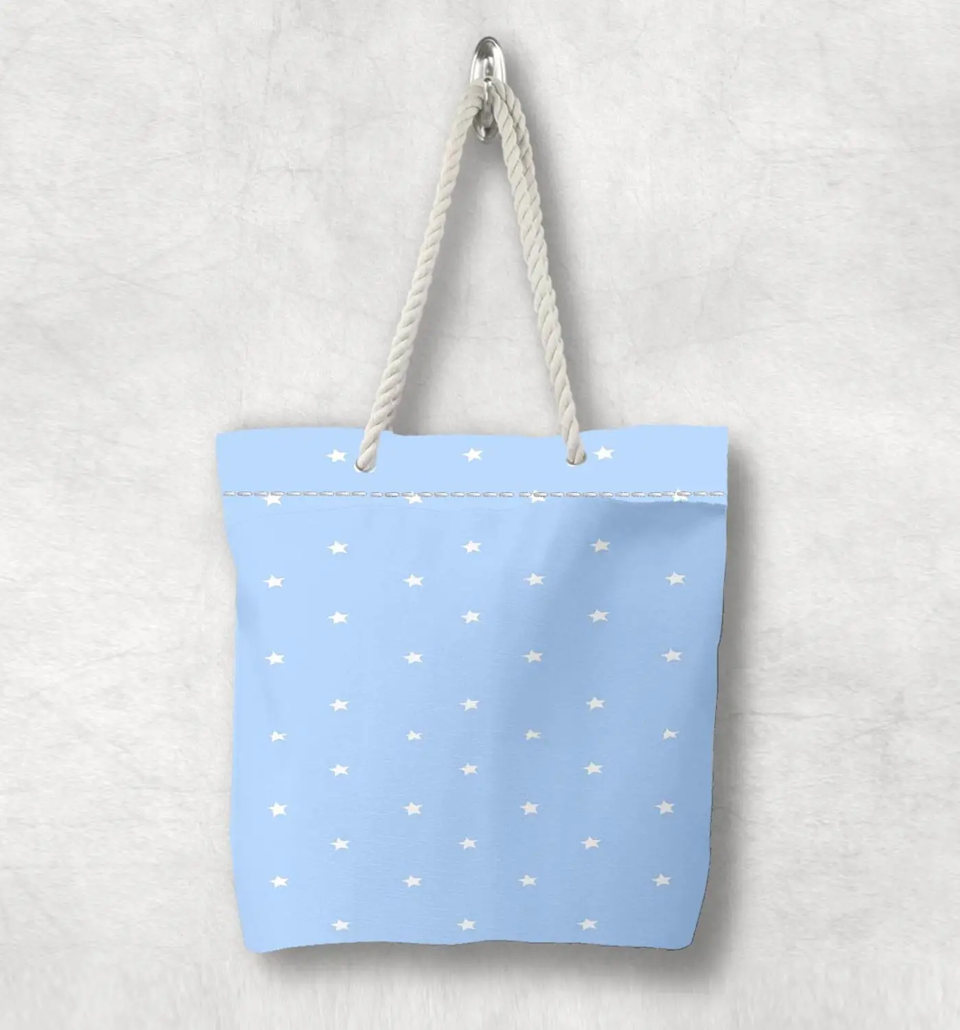 

Else Blue White Stars Hugs Pink Hearts Scandinavian White Rope Handle Canvas Bag Cartoon Print Zippered Tote Bag Shoulder Bag