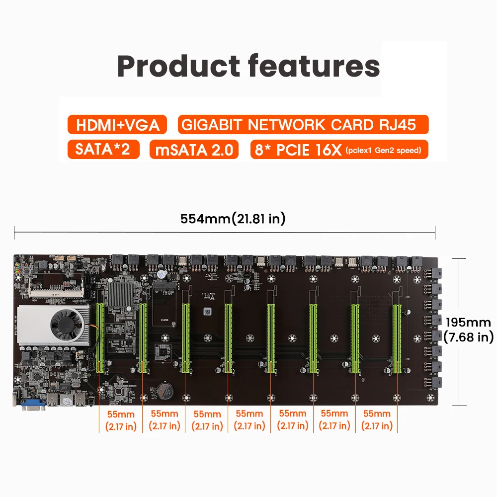 Материнская плата для майнинга BTC BTC-D37 Vga 8Pcie 16X 8 Гб поддержка 1066/1333 / 1600 МГц DDR3/DDR3L