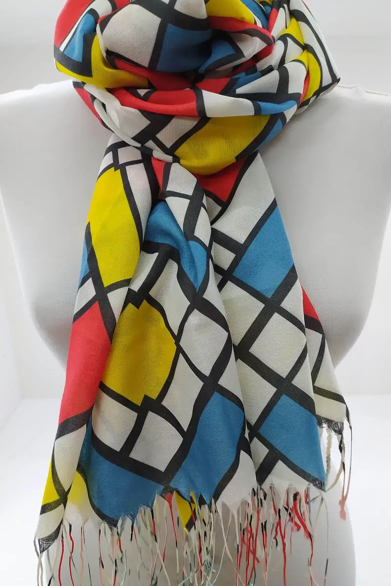 

Geometric Patterned Shawl 2021 Spring Models Tassel Neck Scarf Printed Soft Fabric Wrap Casual Hot Sale Scarves Fast Delivery