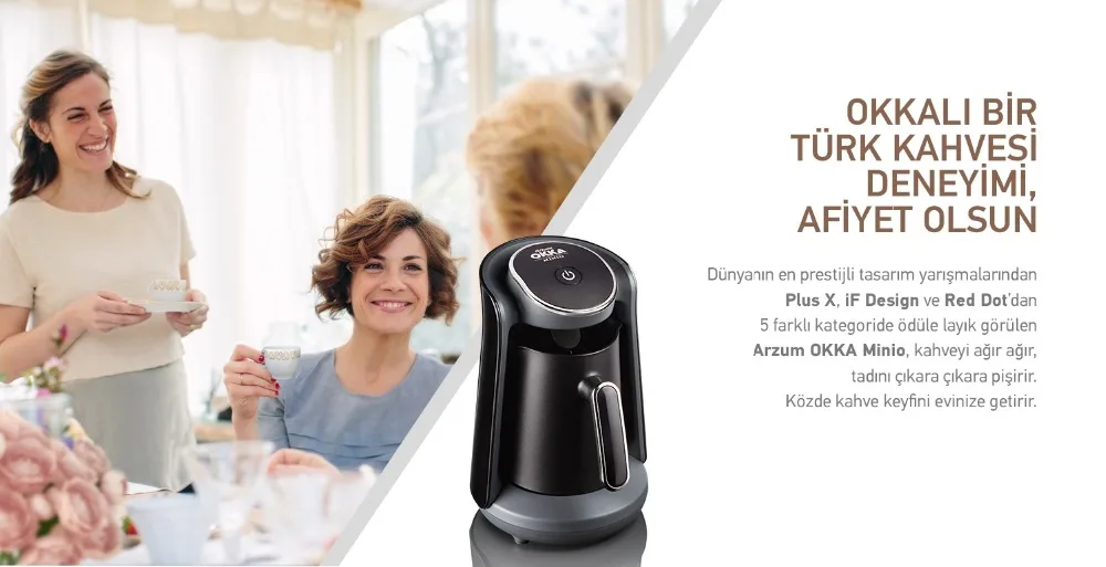 Arzum Okka Minio OK004 Автоматическая Турецкая кофеварка, 4 чашки Емкость(300 мл.) Моющийся кофейник, звуковая система оповещения