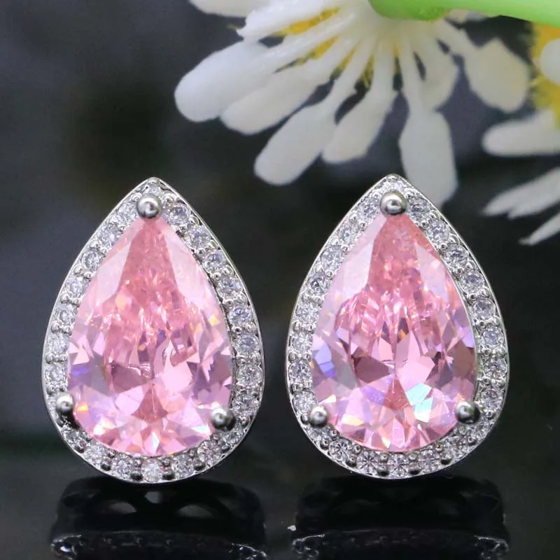 

15x11mm 2022 New Arrival Pink Kunzite White CZ Blue Sapphire CZ Females Gift Silver Earrings Fine Jewelry