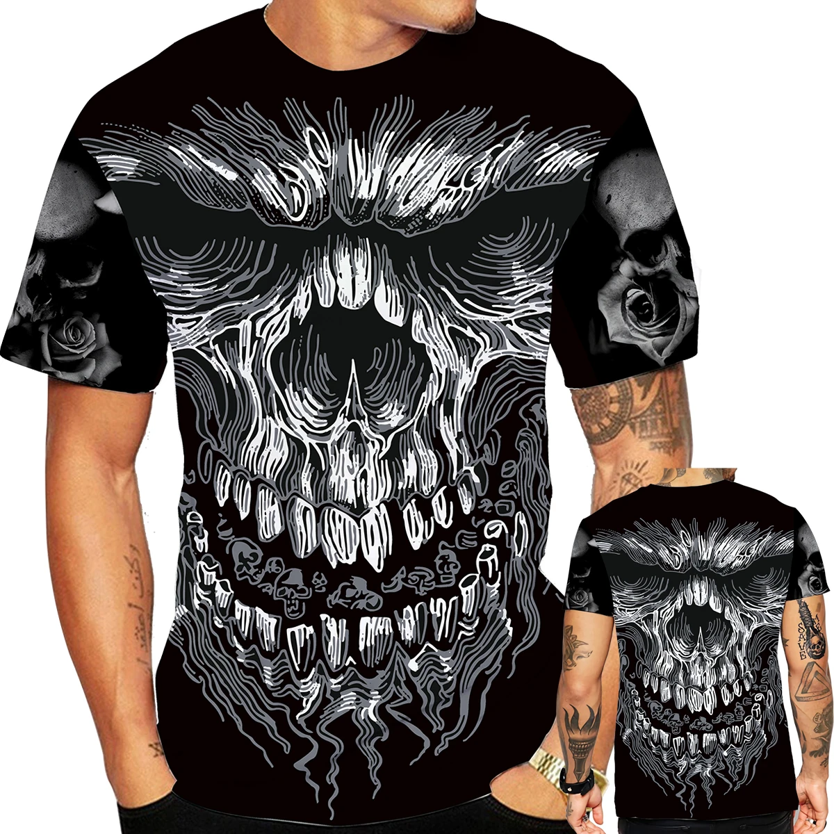 Футболка мужская с принтом черепа повседневный тренировочный костюм коротким
